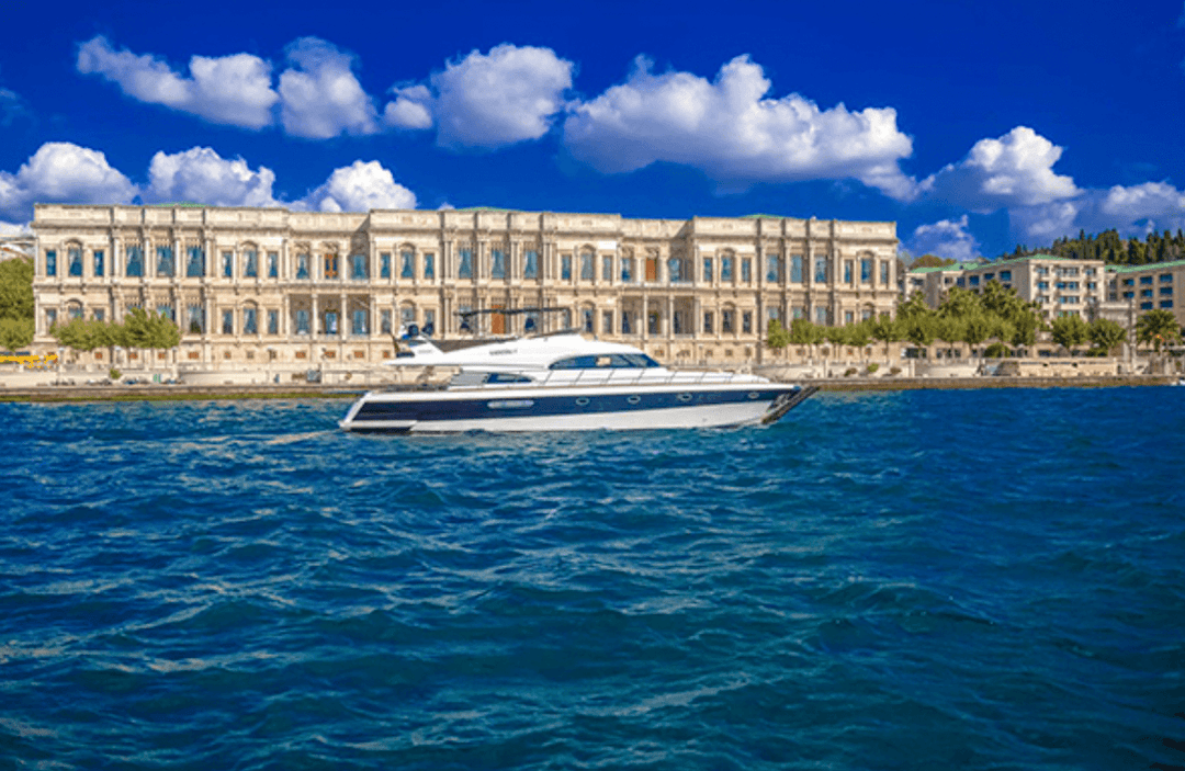 Panoramic view of Istanbul's Bosphorus from a luxury private yacht, blending history with modern luxury.